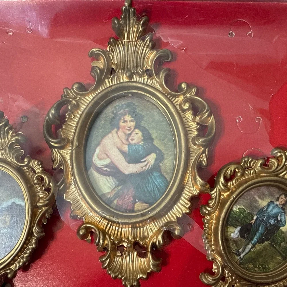W Kay NY Mini Picture 3 Pc Set British Hong Kong  #626 Vintage MCM Wall Hanging